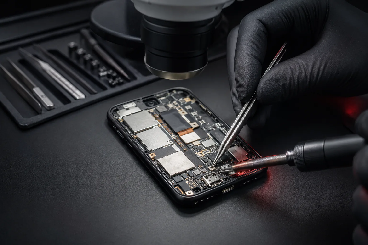 Representative repair workspace for Port & connector soldering